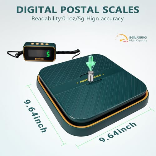 UNIWEIGH Digital Postal Scales for Packages,86lb/0.1oz Shipping Parcel Scale-Hold and Tare Function,Postage Scale,Mail Scale Fold up Holder,Package Scale,LCD Display,Includes Batteries & USB-C Cable