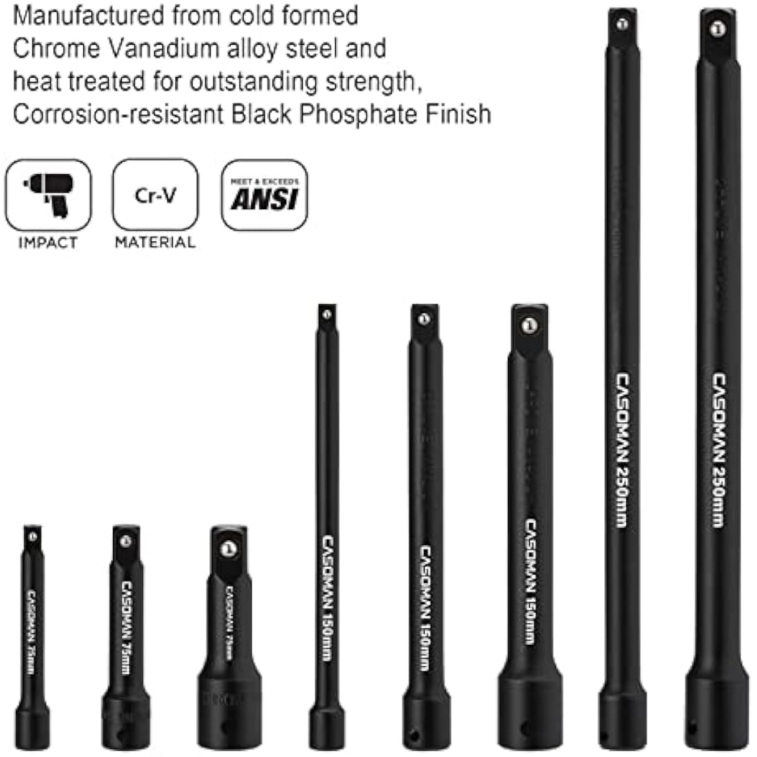CASOMAN 18 Pieces Drive Tool Accessory Set, Socket Extension Tool, Includes Adapters, Extensions and Universal Joints and Impact Coupler, Professional Socket Accessories
