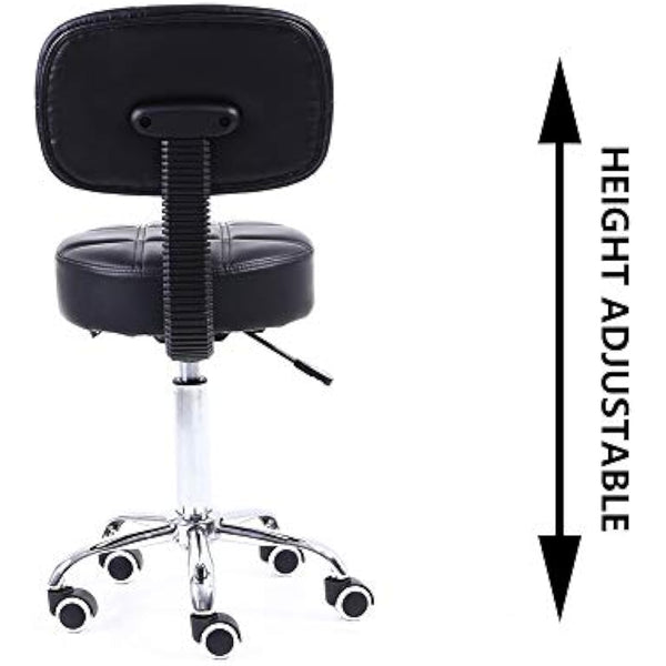 KKTONER Round Rolling Stool with Back PU Leather Height Adjustable Swivel Drafting Work SPA Salon Stools Chair with Wheels (Black)