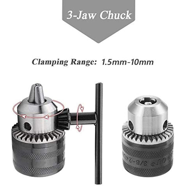 Mesee 1.5-10mm Capacity Drill Chuck SDS Plus Adapter, Mount 3/8-24UNF Quick Change Converter Impact Drive Bits Conversion Tool With Key