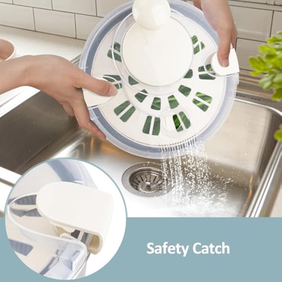 RAINBEAN Salad Spinner Stainless Steel Large, Multi-Use Lettuce Spinner Wash Spin and Dry Fruits and Vegetables with Drain Bowl Colander Spinner (5 Qt)