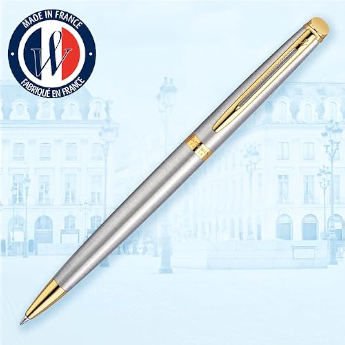 Waterman Hemisphere Ballpoint Pen | Stainless Steel with Gold Trim | Medium Point | Blue Ink Gift Box