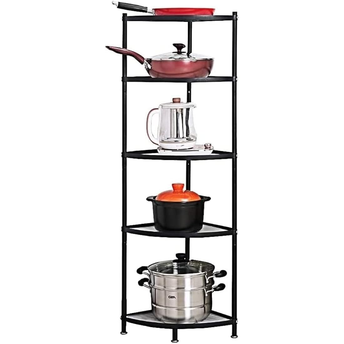Baotkere Kitchen Corner Pot Rack, Stackable Multi Layer Free Standing Metal Shelf Stainless Steel Cookware Organizer, Height Adjustable Storage Countertop Holder