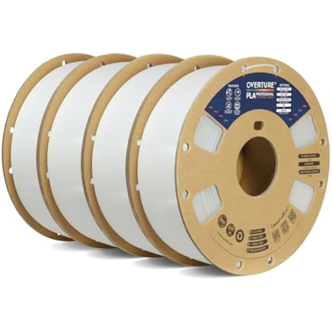 OVERTURE PLA Plus (PLA+) Filament 1.75mm, Stronger & More Durable, Professional Toughness 3D Printer Filament, 4kg (8.8lbs), Cardboard Spool, High Precision +/- 0.02mm (White*4)