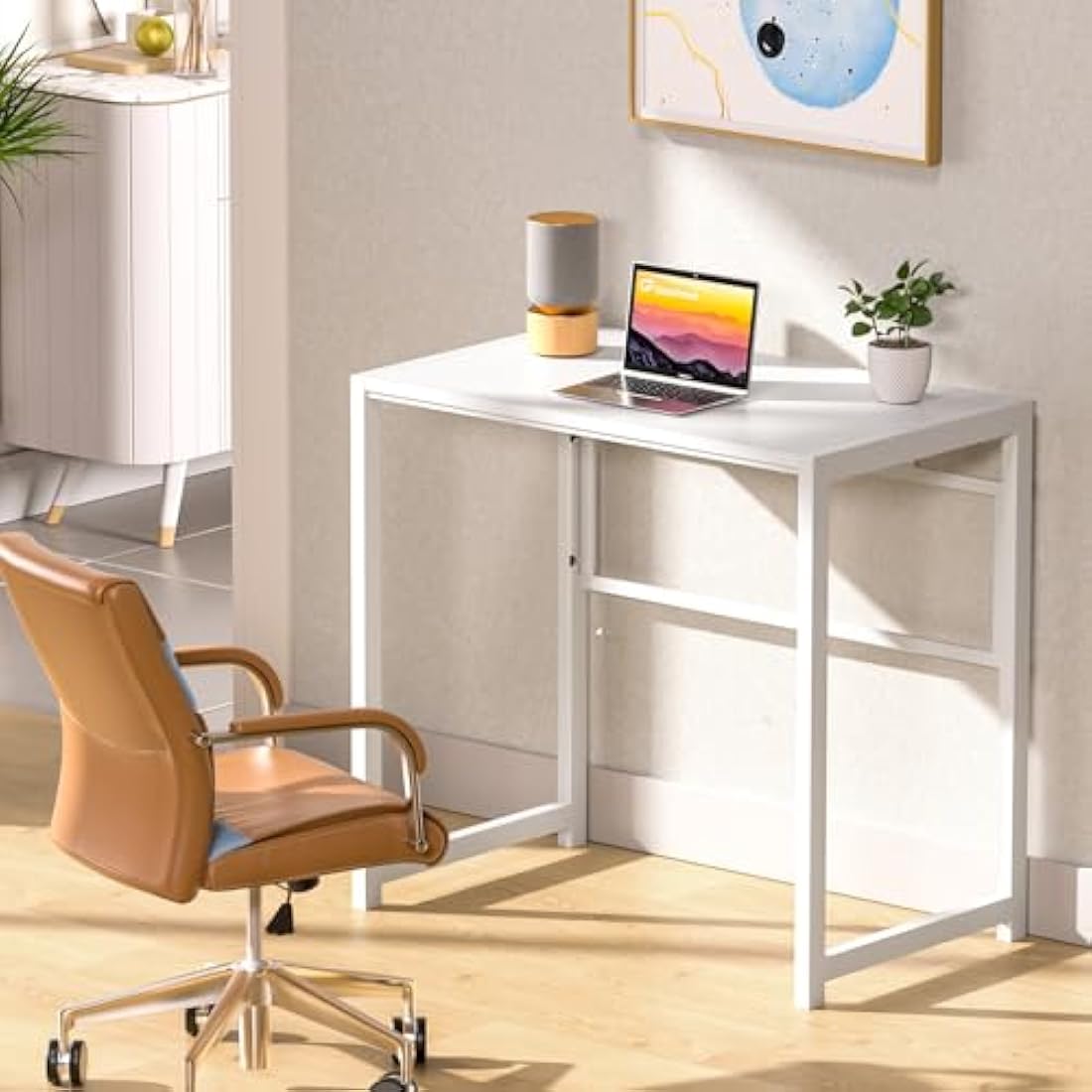 GreenForest Small Foldable Desk No Assembly,80 cm Computer Desk for Small Space,Space-Saving Home Office desk,White