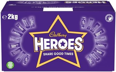 Cadbury Heroes Chocolate Bulk Share Box, Assorted Mini-Size Milk Chocolate Bars, Perfect for Gifting, 2 kg (Pack of 1)