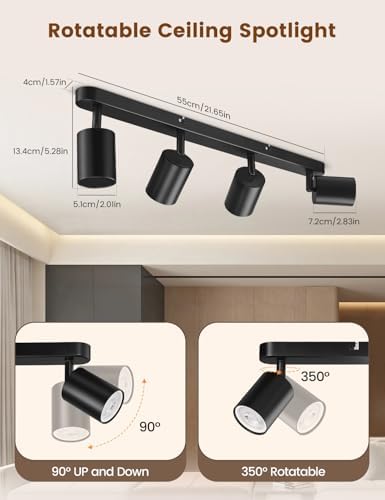 Spotlights Ceiling Lights GU10, Matt Black LED Ceiling Spotlight Bar 4 Way, Rotatable Modern Ceiling Spot Light Indoor, GU10 Ceiling Light Fitting for Kitchen Hallway Living Room, Bulb not Included