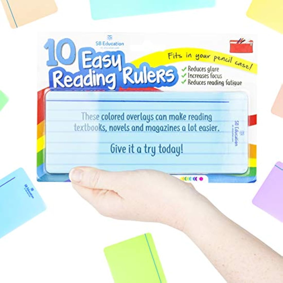SB Education 10 x Dyslexia Reading Strips with Coloured Overlays. Reading Tracking Rulers for Dyslexia Irlens, ADHD and Visual Stress