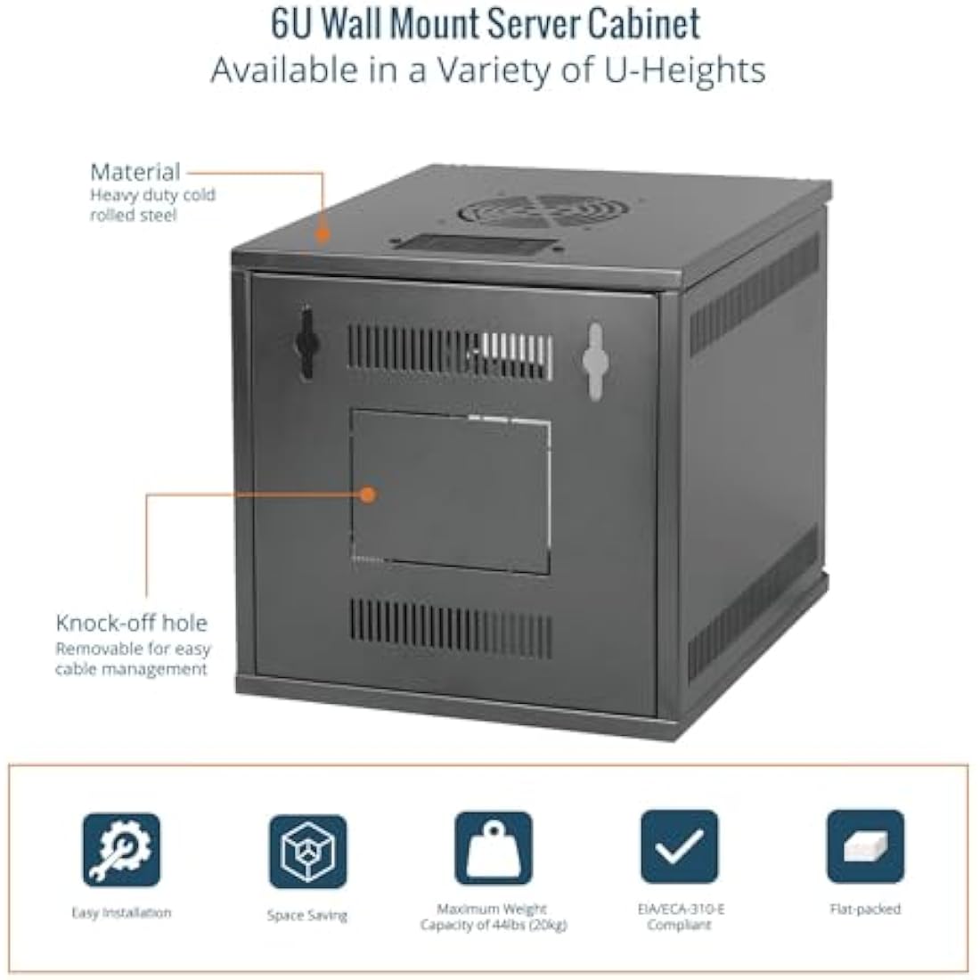 Tecmojo 6U Wall Mount Data Cabinet, 10in Wide 300mm Depth Network Cabinet with Rack Shelf, Brush Panels, Cable Organizer for 10'' AV/IT/Data Devices, 44lbs(20kg) Capacity, Glass Door