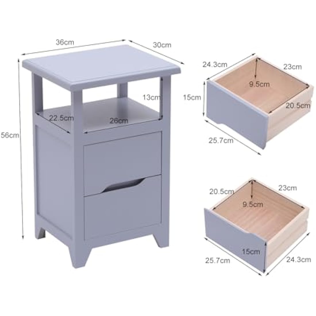 BECTSBEFF Bedside Table Fully Assembled Bedside Locker/Side Table, Small Nightstand with Drawer for Living Room, Bedroom, Hallway-Grey