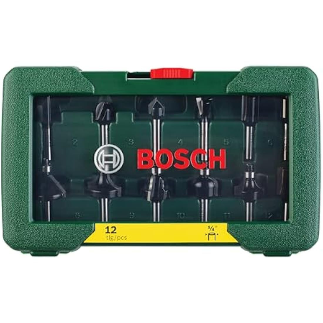 Bosch 12-Piece Router Bit Set (for Wood, Shank Ø 1/4", Accessory Routers)