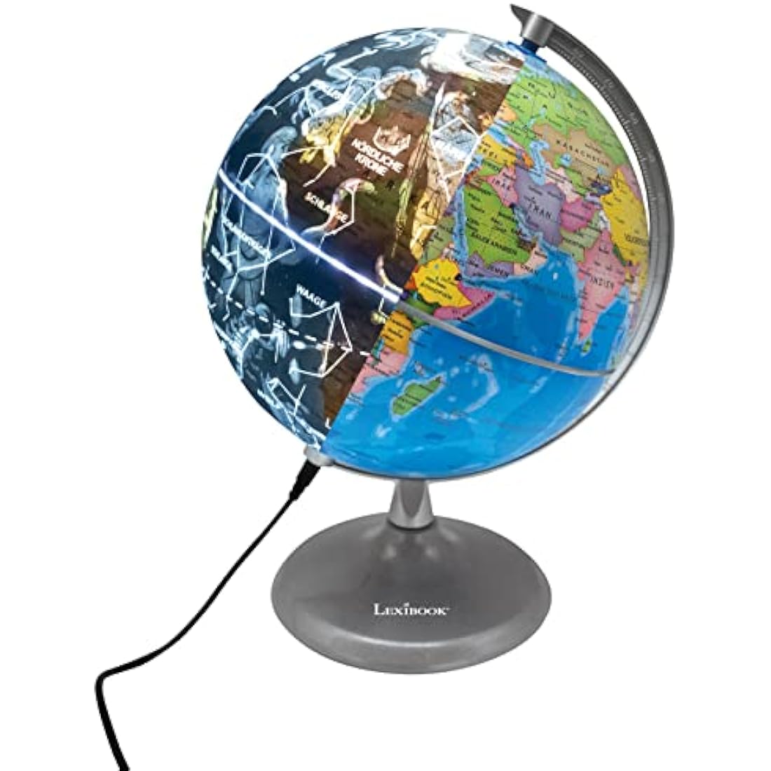 LEXIBOOK NLJ185DE Illuminated STEM 2 in 1 Day Globe Constellation Map at Night Blue/Black