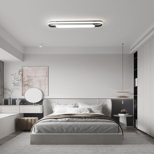 Naroume Dimmable LED Ceiling Light Modern Linear LED Ceiling Lamp 92cm Smart Semi Flush Mount Wraparound Shape Lighting Fixture with Remote Control for Kitchen Dining Room (6-49) X2W