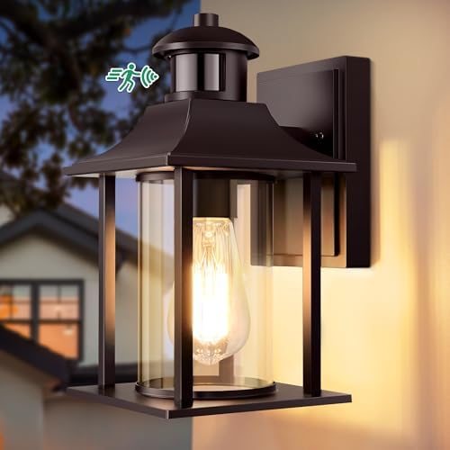 Lamomo Outdoor Wall Light,Brown Motion Sensor Light Outdoor with Bulb,Waterproof Aluminum Security Light Sensor Wall Lantern Anti-Rust Outside Wall Sconce for Garden Doorway