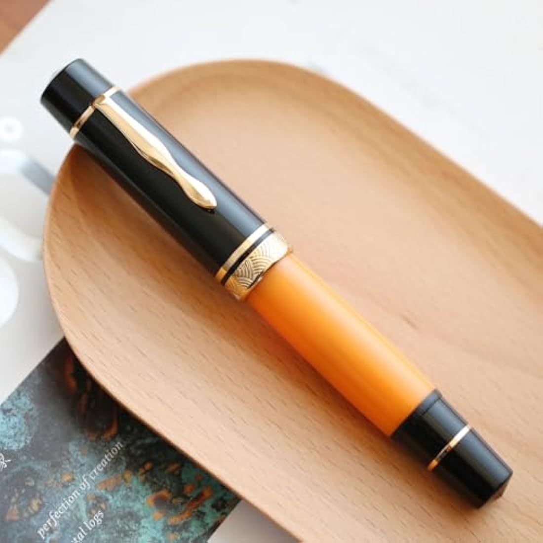 erofa Majohn P139#8 Medium Nib Fountain Pen with Box, Brass Piston System Large Capacity Writing Pen, Black Yellow