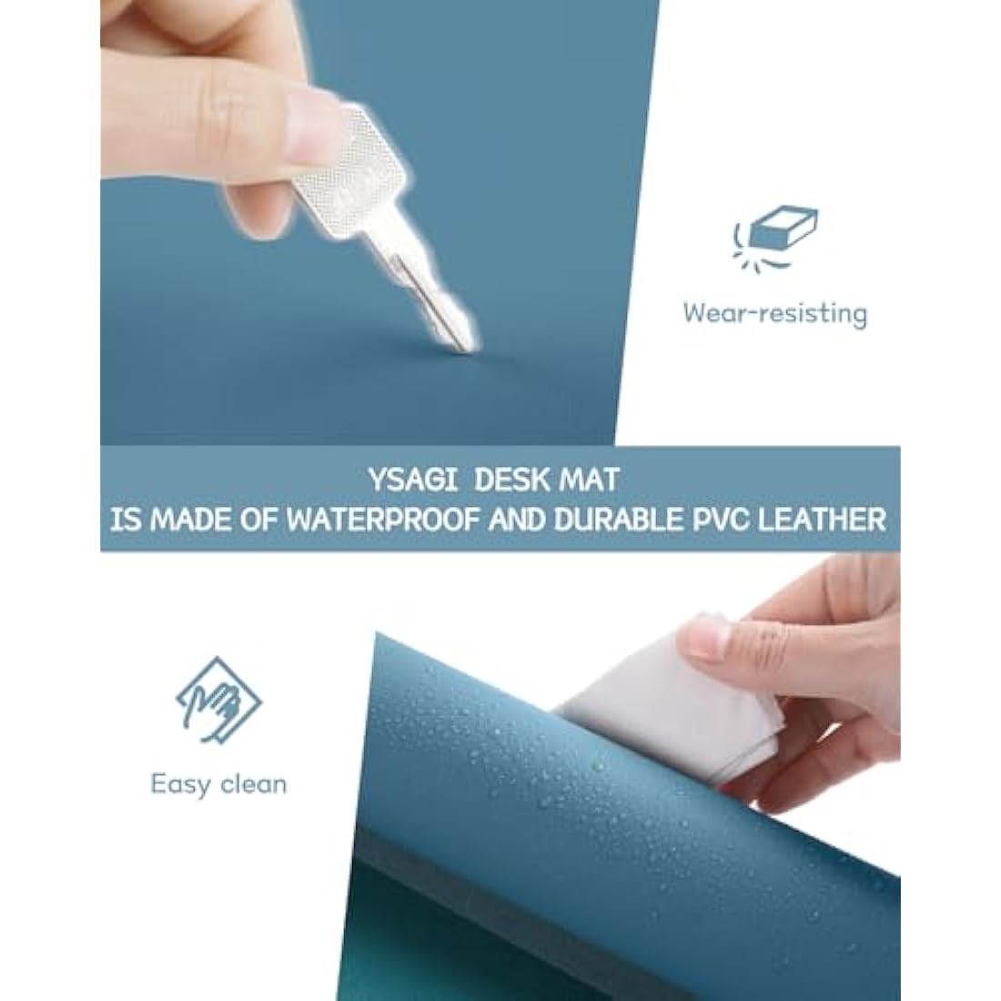 YSAGi Non-Slip Desk Pad, Waterproof PVC Leather Desk Table Protector, Ultra Thin Large Mouse Pad, Easy Clean Laptop Desk Writing Mat for Office Work/Home/Decor (60 x 35 cm, Azure)