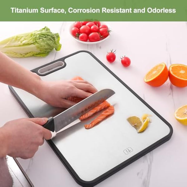 Titanium Cutting Board for Kitchen, Double Side Large Cutting Board for Meats, Fruits and Vegetables, Chopping Board with with Juice Groove, 38.5x26.5cm