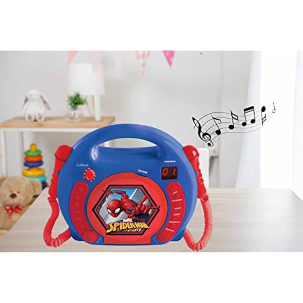 Lexibook, Spider-Man, Portable CD player with Microphones, Music Player, Repeat and Programming, Karaoke, Headphones jack, Blue/red, RCDK100SP
