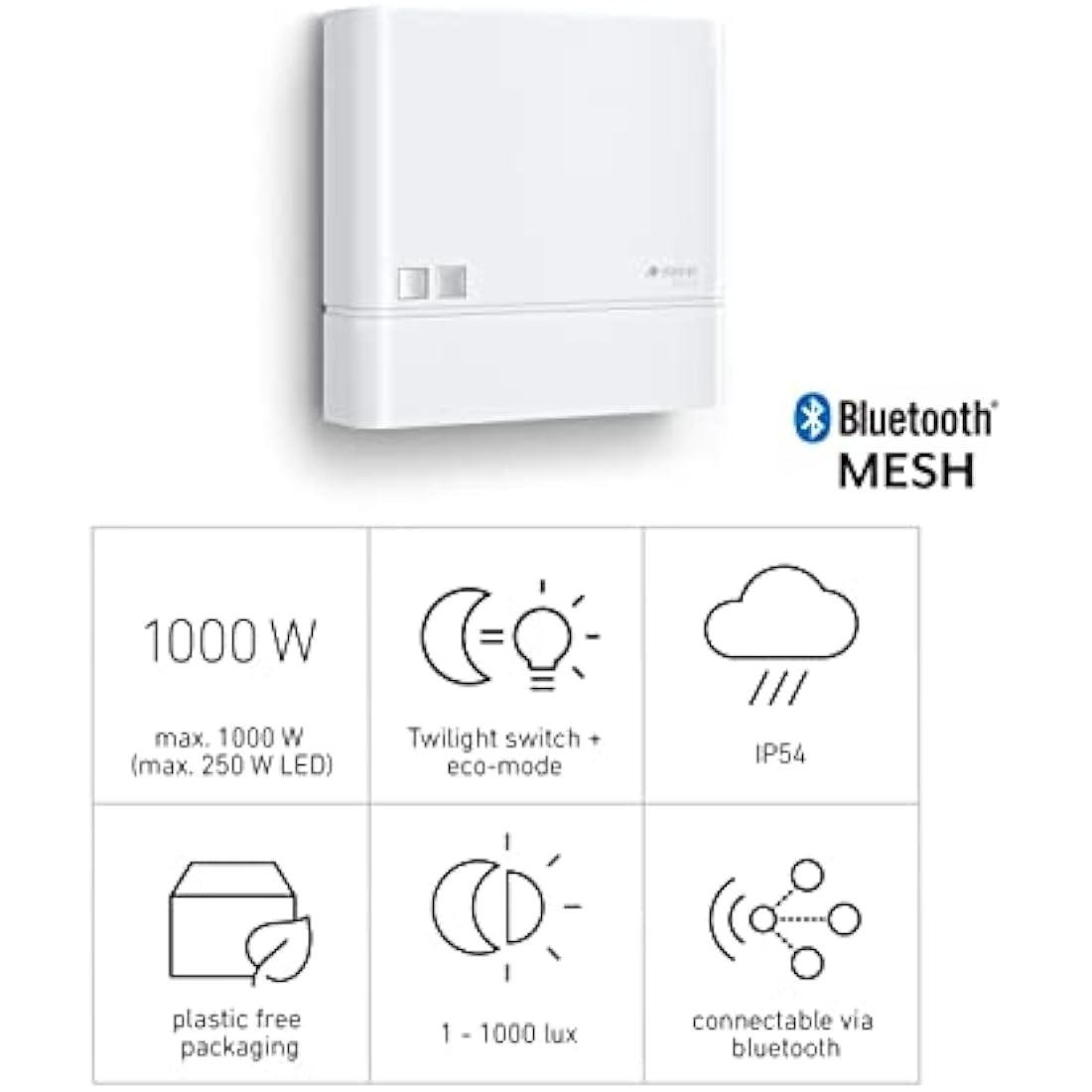 Steinel NightmatIQ Plus Twilight Sensor White, Smart Twilight Switch, 1000 W, Dusk to Dawn Timer, App Operated