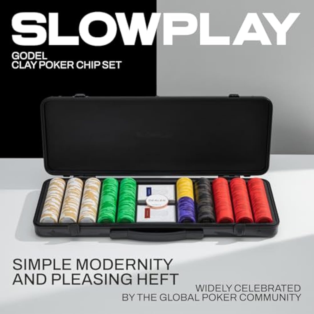 SLOWPLAY Godel 14g Clay Poker Chips Set for Texas Hold’em, 300 PCS [with Numbered Values] Features a High-end Chip case with Extra Durable German Polycarbonate Shell, for Poker Players