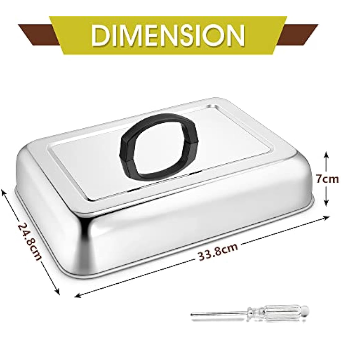 Herogo Cheese Melting Dome Set of 2, Rectangular Stainless Steel Steam Basting Cover with Heat Proof Handle, Ideal for BBQ Flat Top Griddle Grill Kitchen, Dishwasher Safe