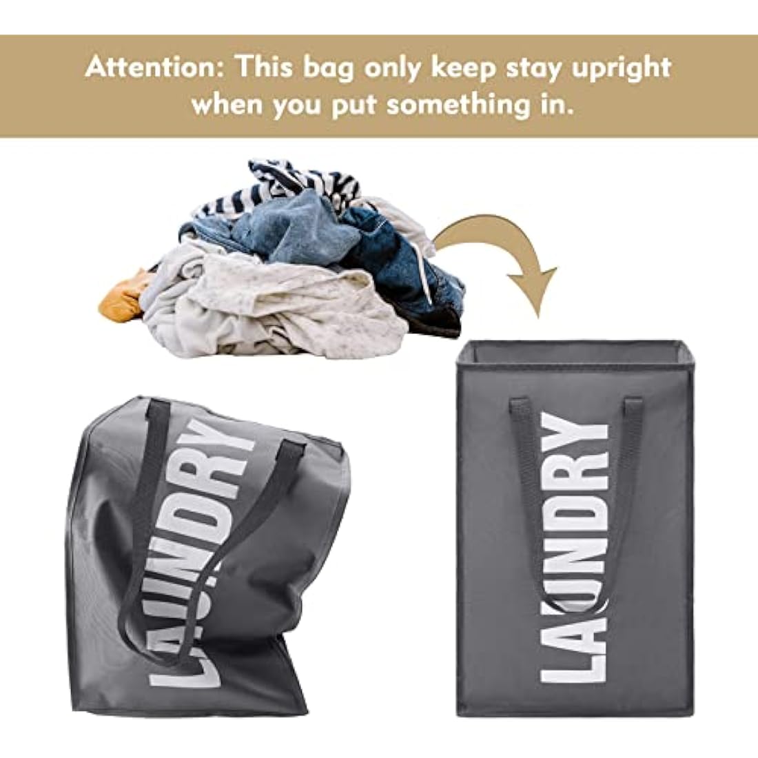 Maxsilan 50L Laundry Basket with Extended Handle, Collapisable Laundry Bag, Foldable Laundry Hamper, Folding Washing Storage Bin, Dark Grey