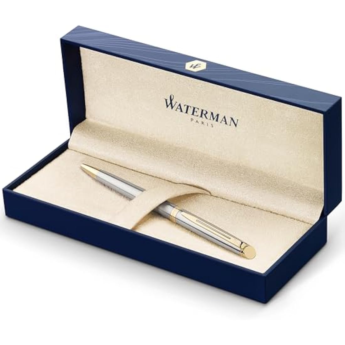 Waterman Hemisphere Ballpoint Pen | Stainless Steel with Gold Trim | Medium Point | Blue Ink Gift Box