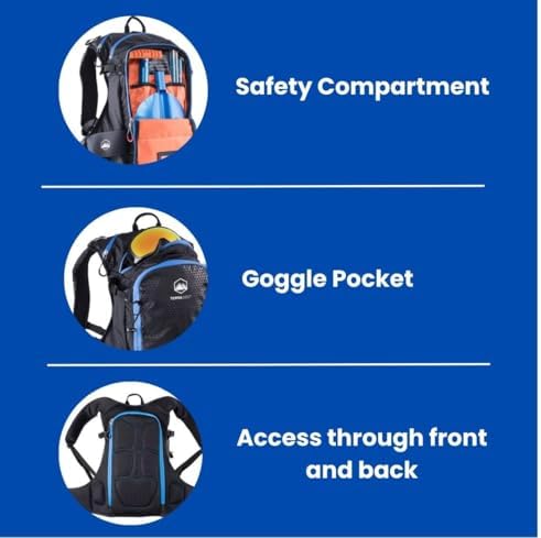 TerraWest Core Avalanche Kit,Ski Backpack Including Recco & Removable Back Protector, Hydration Bladder, Core Plus Shovel, Core 240 cm Quick Lock Probe, Backcountry Skiing, Snowboarding (Blue)