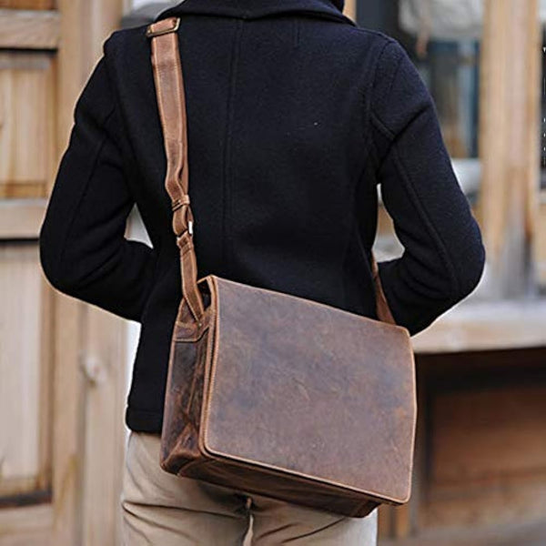 VISCONTI - Leather Messenger Shoulder Bag For Men - Fits 13 to 14 Inch Laptop - Medium/Large Work Bag For A4 Notebooks - 18548 Harvard