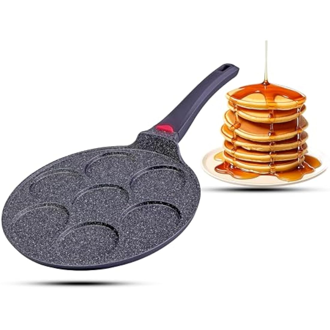 Non-Stick Ceramic Coated Frying Pan 26cm for Mini Pancakes | Mini Uthappam | Mini Crepe | Frying Eggs | 4 & 7 Moulds | Induction Safe