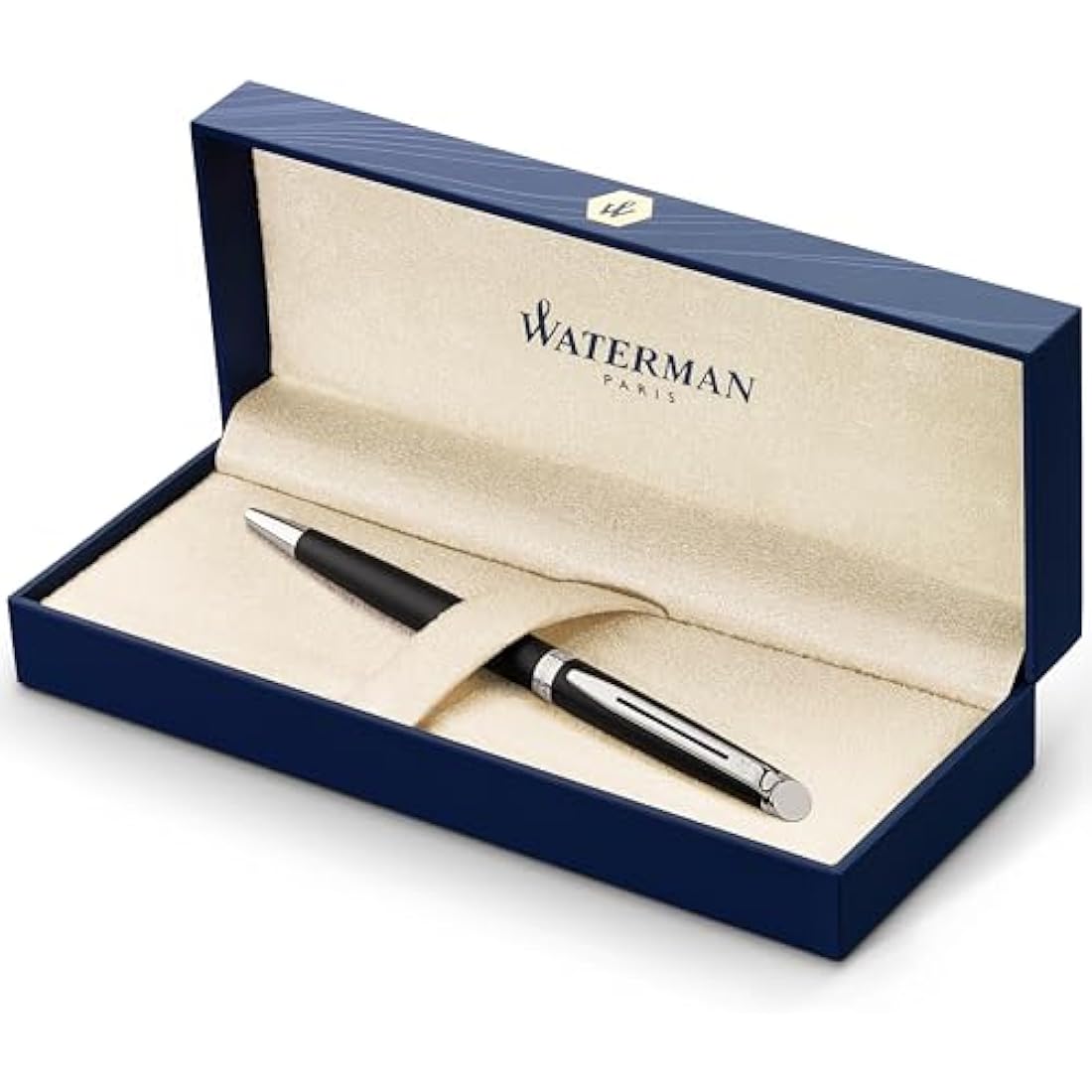 Waterman Hémisphère Ballpoint Pen | Matte Black with Chrome Trim | Medium Point | Blue Ink | Gift Box