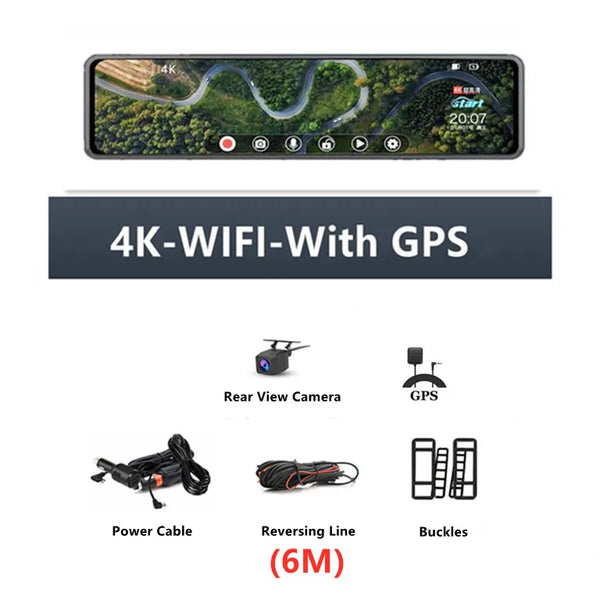 Dash Cam 11.26" 4K 2160P GPS WIFI Car Dvr Mirror Dual Lens Dashcam IPS Screen Car Camera Drive Recorder Stream RearView Mirror