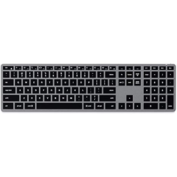 Satechi Slim X3 Bluetooth Backlit Keyboard with Numeric Keypad for Mac, Illuminated Keys & Multi-Device Sync, for Macbook Air/Pro M4, iPad Air/Pro M4, Mac Mini, iMac - Space Grey (US-QWERTY LAYOUT)