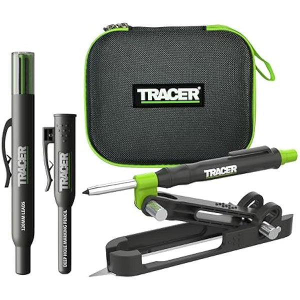 Tracer ProScribe Tool with Deep Hole Pencil, Lead Holster and Carry Case (DIY, Woodworking, and Carpentry Multi-Function Scribe Tool)