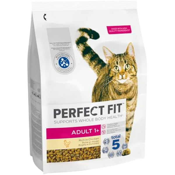 Perfect Fit Adult 1+ Complete Dry Cat Food for Adult Cats Aged 1+ Years, Rich in Chicken, 3 Bags (2.8 kg)