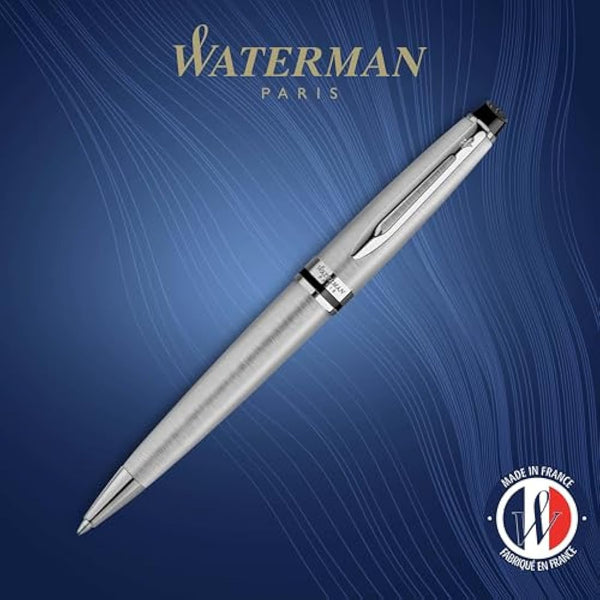 Waterman Expert Ballpoint Pen | Stainless Steel with Chrome Trim, Medium Nib with Blue Ink Refill, Gift Box