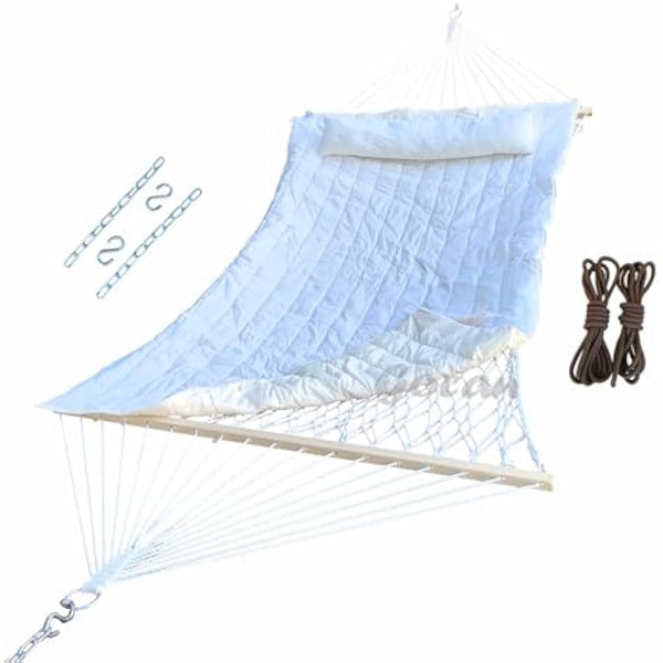 GOCAN Mesh Hammock,Cotton Rope hammocks with Pad Chains Hooks Tree Straps fit Stands from 9' to 15' for Outside Indoor Patio Yard