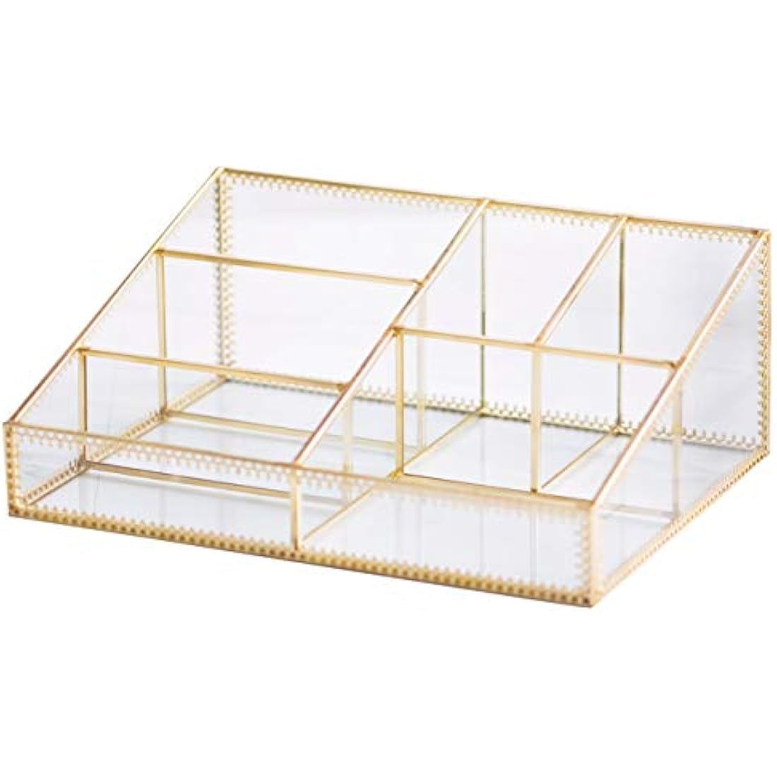 Makeup Organizer Antique Countertop Cosmetic Storage Box Glass Beauty Display, Gold Spin Large Capacity Holder for Brushes Lipsticks Skincare Toner