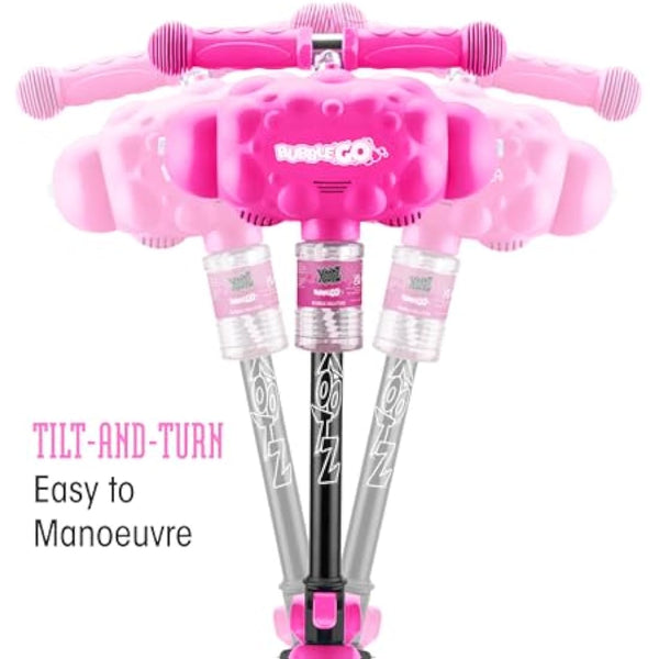 Xootz Kids Bubble Go Foldable Scooter, 3 Wheel Tri-Scooter with Bubble Machine, Tilt-and-Turn, Age 3+, Pink