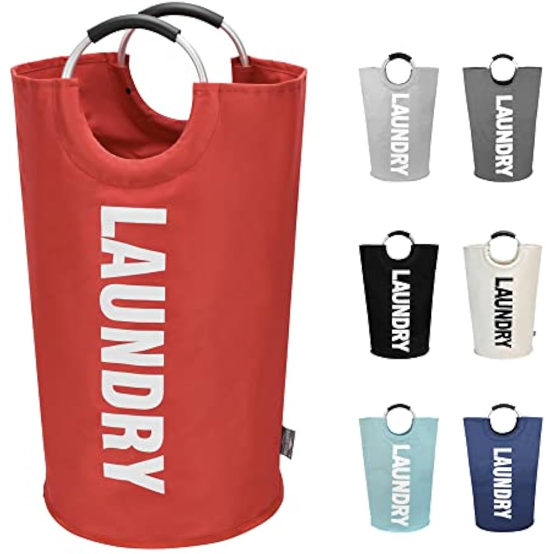 DOKEHOM 90L Large Laundry Basket, Collapsible Laundry Bag, Freestanding Tall Clothes Hamper, Foldable Washing Bin (Red)