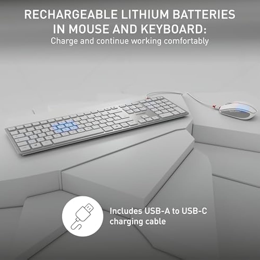 CHERRY DW 9100 SLIM, Wireless Desktop Set, EU Layout (QWERTY), Bluetooth & 2.4 GHz RF, Quiet Keys, Flat Design, Silver/White