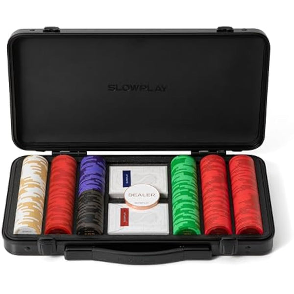SLOWPLAY Godel 14g Clay Poker Chips Set for Texas Hold’em, 300 PCS [with Numbered Values] Features a High-end Chip case with Extra Durable German Polycarbonate Shell, for Poker Players
