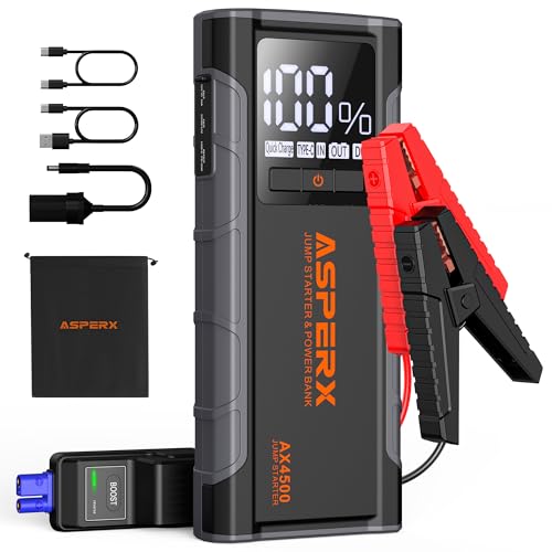 ASPERX Jump Starter Power Pack(Up to 10L Gas/8L Diesel), 3000A Car Battery Booster Jump Starter with LED Flashlight, Jump Leads and LCD Display, Jump Pack for 12V Vehicles, Pickup, SUV, Motorcycle