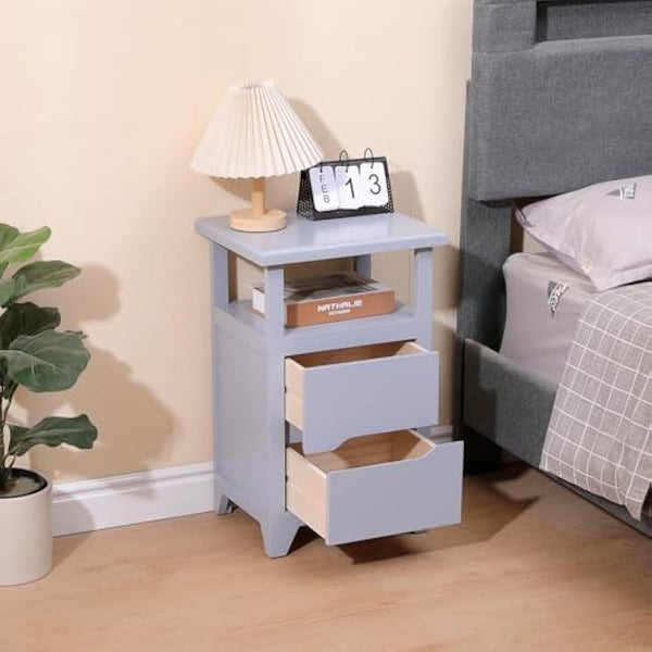BECTSBEFF Bedside Table Fully Assembled Bedside Locker/Side Table, Small Nightstand with Drawer for Living Room, Bedroom, Hallway-Grey