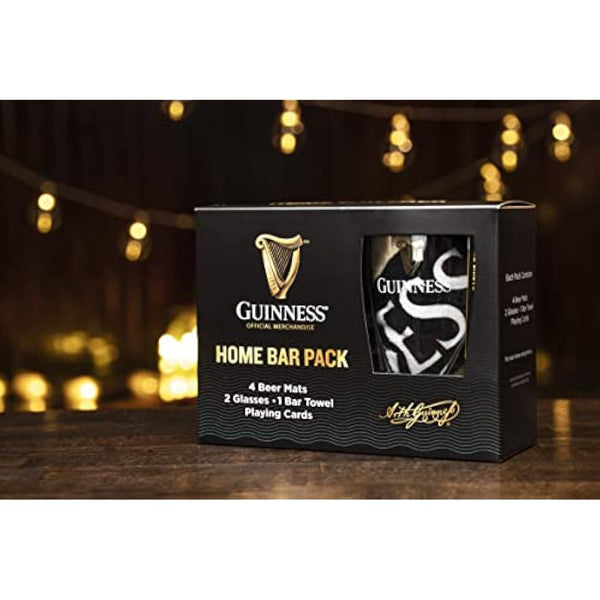 Guinness Home Bar Pack - Gravity Pint Glasses, Bar Towel & Playing cards