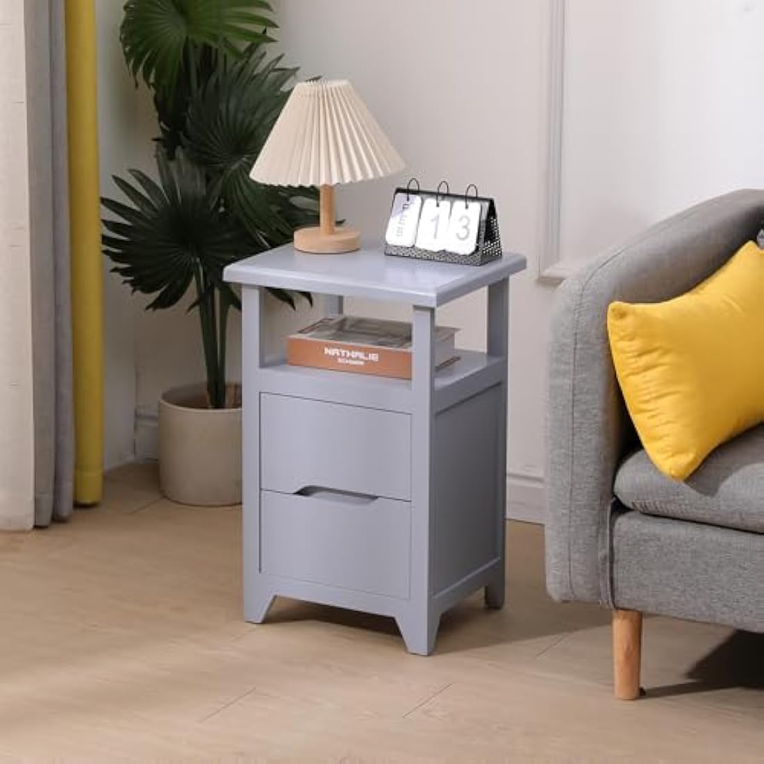 BECTSBEFF Bedside Table Fully Assembled Bedside Locker/Side Table, Small Nightstand with Drawer for Living Room, Bedroom, Hallway-Grey