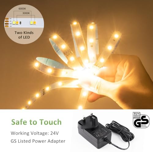 NOVOSTELLA 24M White LED Strip Lights Warm White Daylight Cool Soft 3000K-6500K, Dimmable Tunable LED Tape Light with RF Remote, Flexible LED Ropes Kit for Bedroom Kitchen Wardrobe