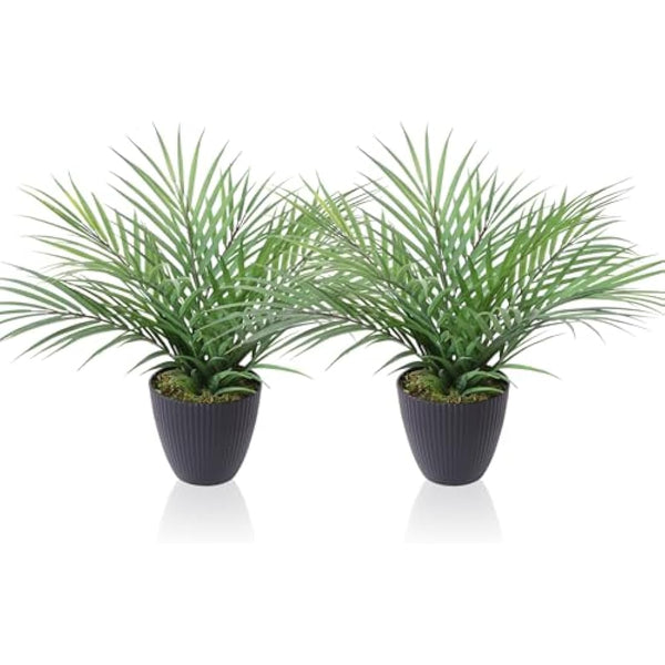 CROSOFMI Artificial Plants Areca Palm 35cm Fake Tropical Tree Faux Plants for Indoors and Outdoors Artificial Foliage and Plastic Pot for Party Office Home House Decorations (2 PACK)