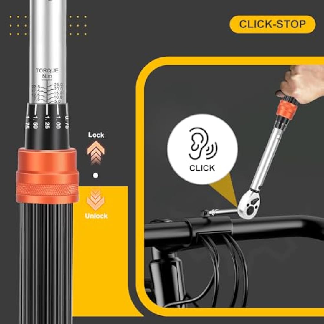 ATsafepro Bicycle Torque Wrench Set 5-25 Nm, 1/4 Inch Drive Click Torque Wrench Set with Dual Direction Adjustable 72 Tooth for Bike and Motorcycle Maintenance
