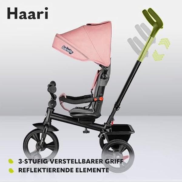 LIONELO Haari 2in1 Kids Tricycle Stroller for toddlers 1-5 Years Up to 25kg Parent steering control Swivel seat Three wheeler Bike Harness Canopy Basket Cup Holder Robust frame Durable wheels